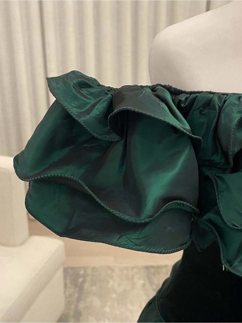 Vintage Barboglio Cristina Jan Dress Womens 80s Off Shoulder Emerald Lined USA 6 - Picture 3 of 13